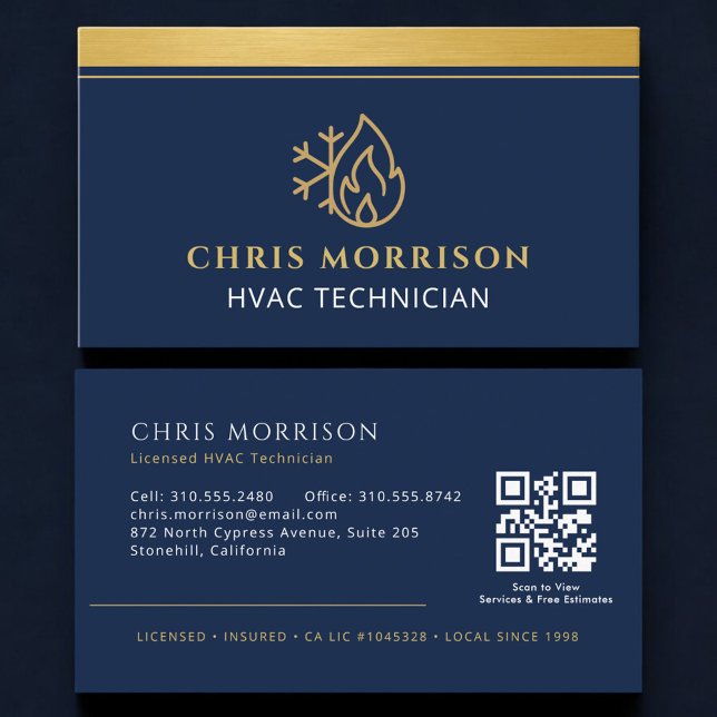 Carte De Visite Entreprise de CVC Code QR Bleu Marine (Créateur téléchargé)