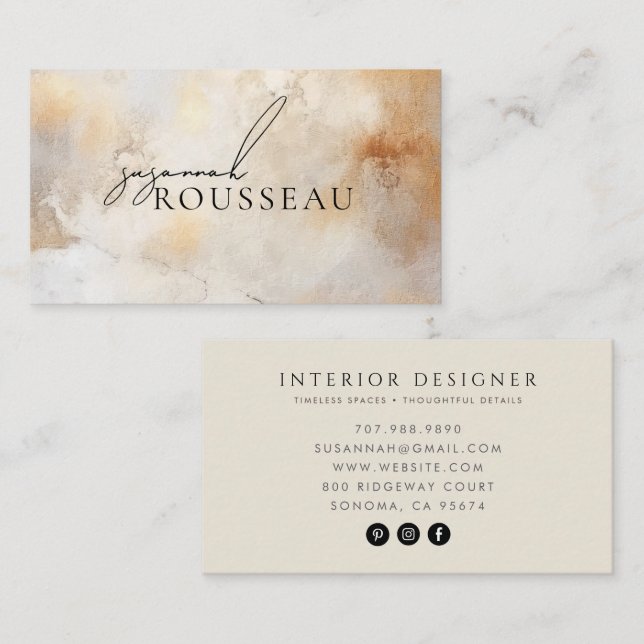 Carte De Visite Entreprise de designer d'intérieur Ivory Gold (Devant / Derrière)