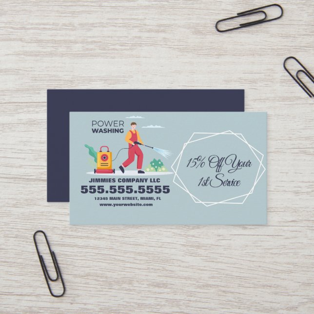 Carte De Visite Entreprise de lavage sous pression illustrée  (Devant/Arrière en situation)