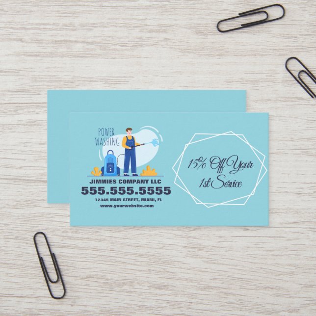 Carte De Visite Entreprise de lavage sous pression illustrée B (Devant/Arrière en situation)