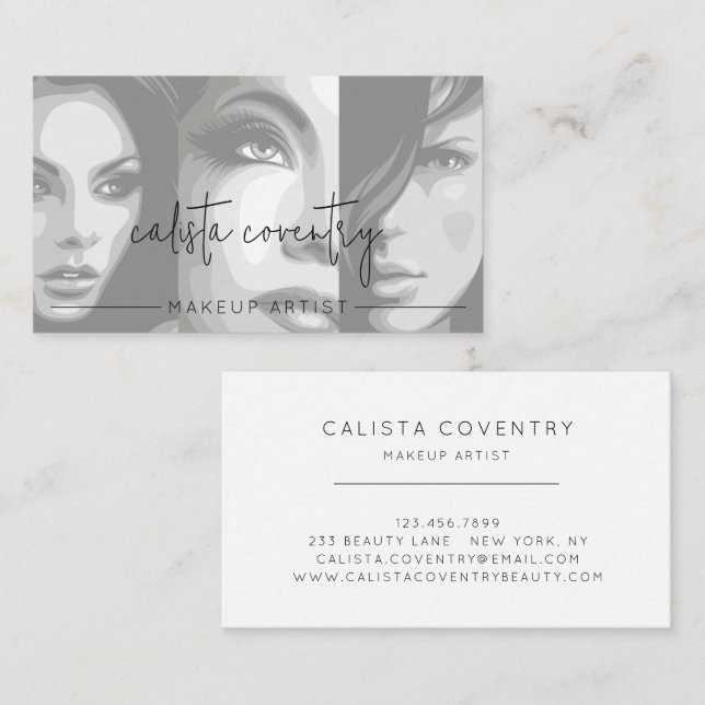 Carte De Visite Entreprise de Maquillage de Photo en Écriture Noir (Devant / Derrière)