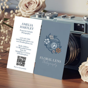 Carte De Visite Entreprise de Photographe Appareil Photo Floral Vi