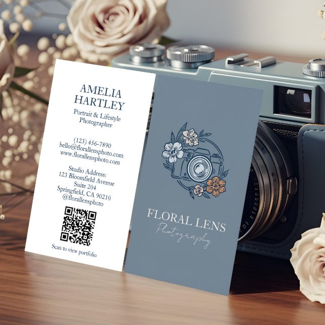 Carte De Visite Entreprise de Photographe avec Appareil Photo Flor (Girly Vintage Floral Camera Photographer Business Business Card)