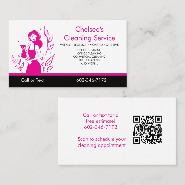 Carte De Visite Entreprise de service de nettoyage de maison Code  (Devant / Derrière)