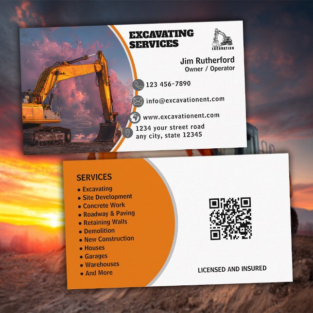 Carte De Visite Entreprise de services d'excavation (Créateur téléchargé)