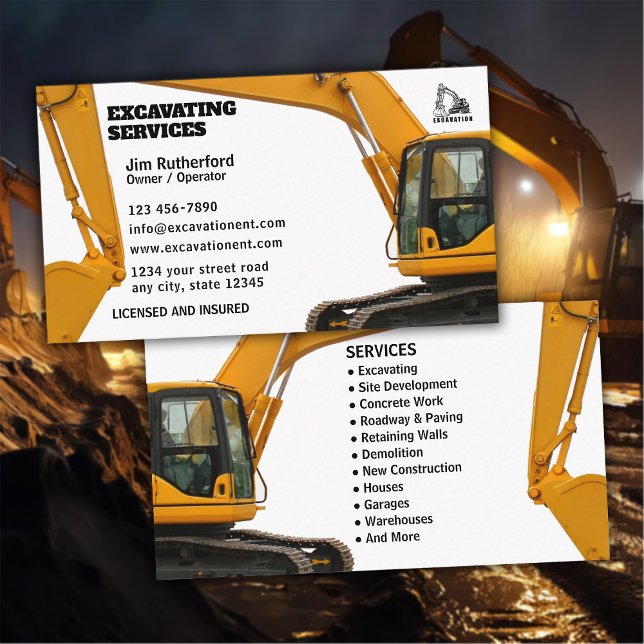 Carte De Visite Entreprise de services d'excavation (Créateur téléchargé)