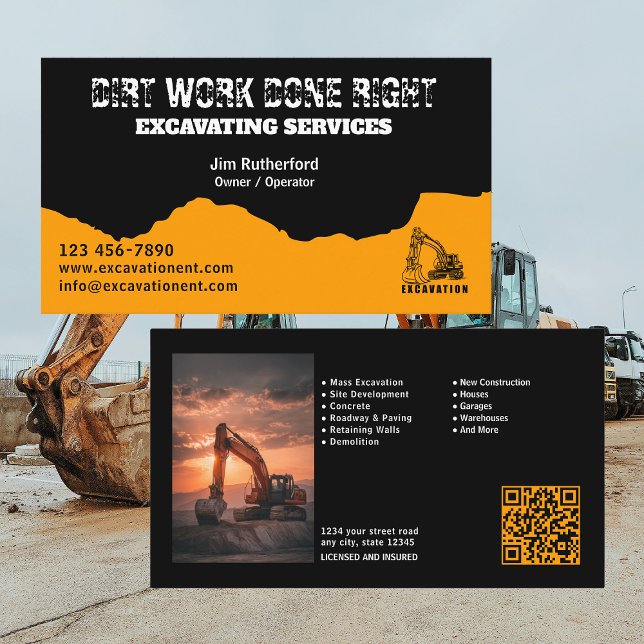 Carte De Visite Entreprise de services d'excavation (Créateur téléchargé)