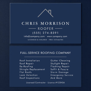 Carte De Visite Entreprise de Toiture Toitureur Bleu Marine Argent