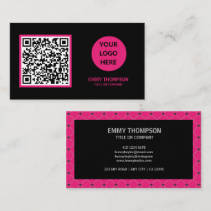 Carte De Visite Entreprise élégante de code QR magenta rose chaud
