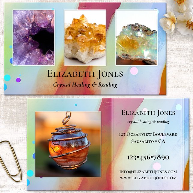 Carte de Visite Entreprise Lecture de Guérison par (Spiritual crystal healer artistic business card with your own photos - psychic - medium - healer)
