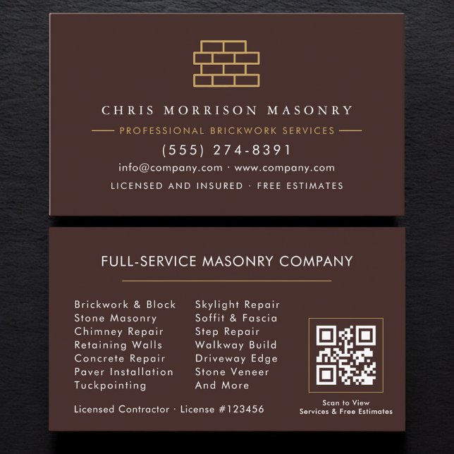 Carte De Visite Entreprise Maçon Maçonnerie de Briques Code QR (Créateur téléchargé)