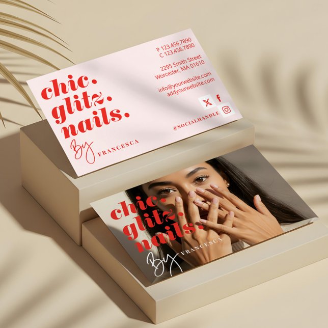 Carte De Visite Entreprise moderne de salon de manucure minimalist (Modern Minimal Nail Salon Business Photo Photo Business Card)
