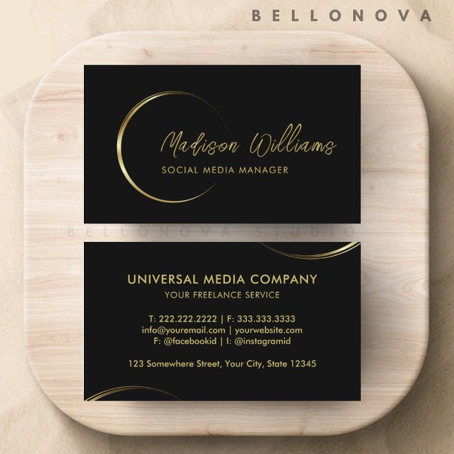 Carte De Visite Entreprise professionnelle Black and Gold personna (Customizable Black and Gold Professional Business Business Card)