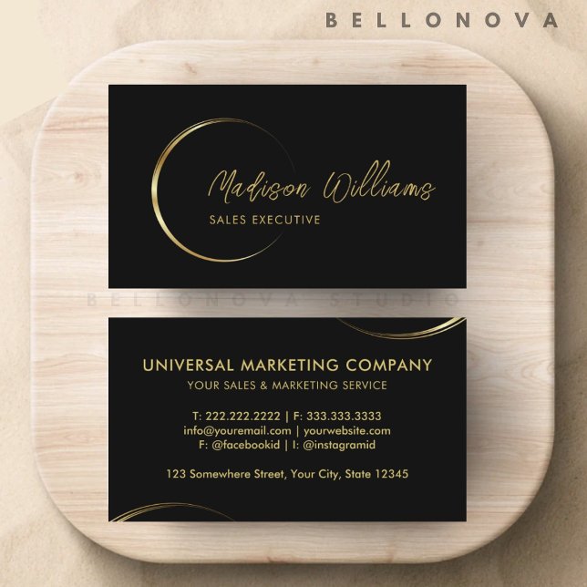 Carte De Visite Entreprise professionnelle Black and Gold personna (Customizable Black and Gold Professional Business Business Card)