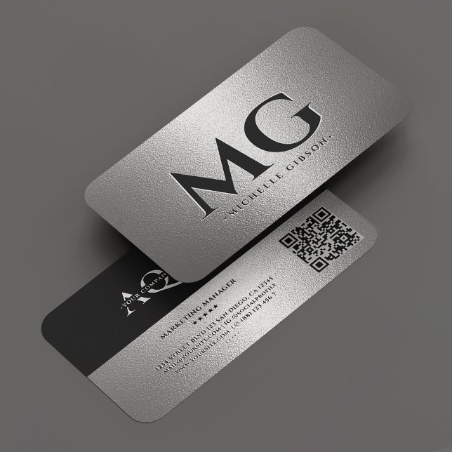 Carte De Visite Entreprise professionnelle Silver Monogramme Moder (Professional Company Silver Monogram Modern Business Card
)