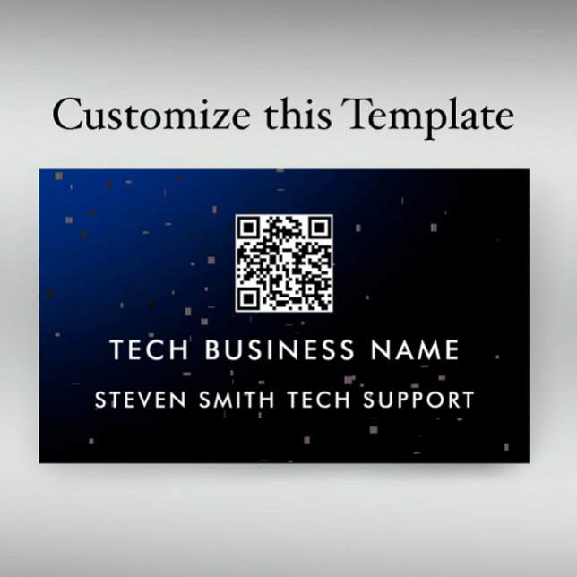 Carte De Visite Entreprise Technologique à Code QR Pixel Bleu Mode (Personalize this unique blue gradient pixel spotted tech professional business card template.
)