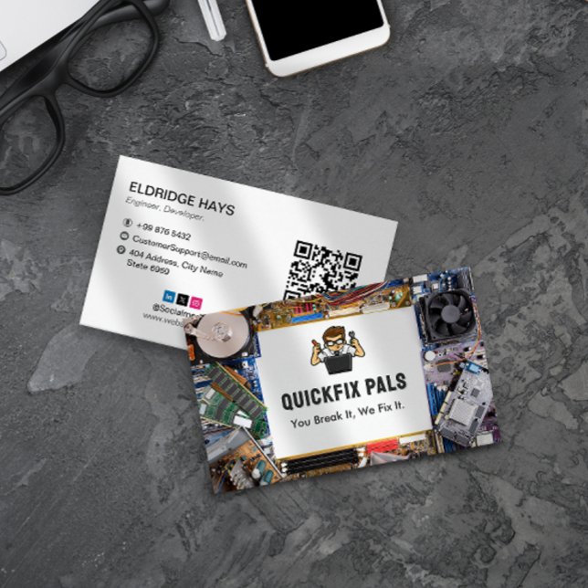 Carte De Visite Entreprises de réparation informatique | Blancs (Créateur téléchargé)