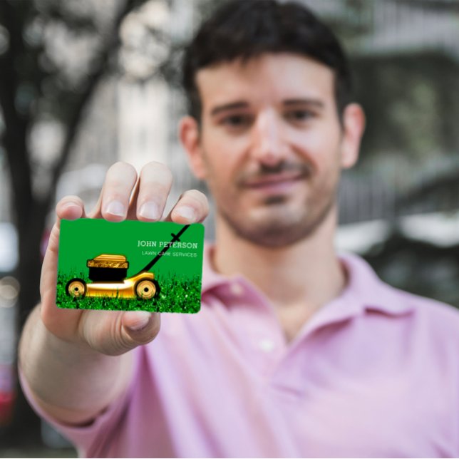 Carte De Visite Entretien de la pelouse Jardinage Services de coup (Lawn Care Gardening Grass Cutting Services Green Business Card)