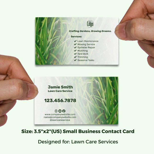Carte De Visite Entretien de pelouse professionnel et aménagement  (Professional Lawn Care & Landscaping Business Card; Size: 3.5 x 2 Inch)