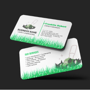 Carte De Visite Entretien de pelouse vert blanc Professionnel & Am