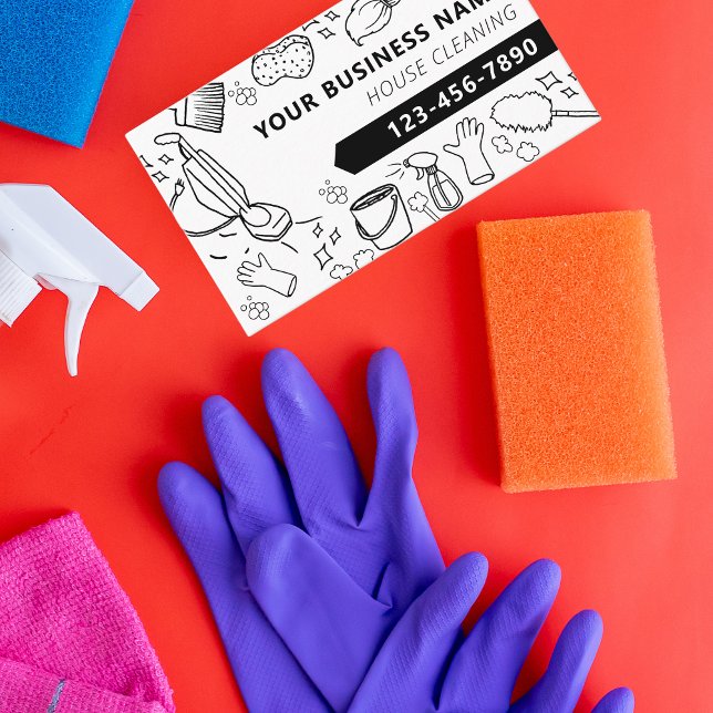Carte De Visite Entretien ménager de la maison moderne Janitorial (Modern House Cleaning Housekeeping Janitorial Business Card)