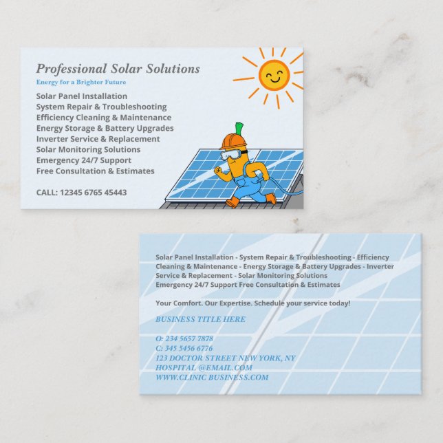 Carte De Visite Entretien Propre Installation de Panneau Solaire D (Devant / Derrière)
