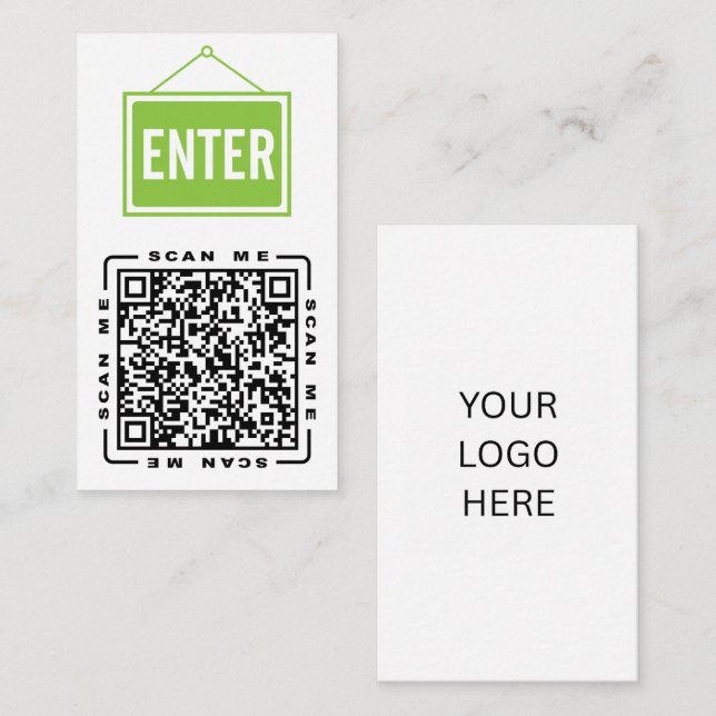 Carte De Visite Entrez | Modèle de code QR et de logo personnalisa (Devant / Derrière)