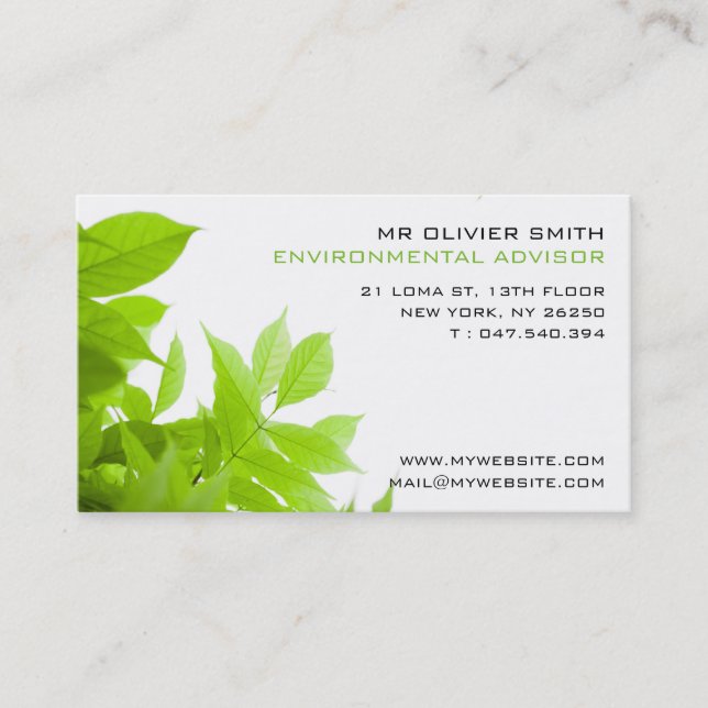 Carte de visite environnement et nature. Ton vert (Devant)