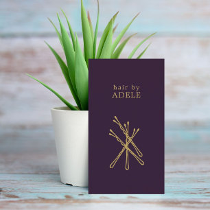 Carte De Visite Épingles dorées violettes élégantes minimales Coif