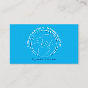 Carte De Visite Éponge de nettoyage et main avec étoiles sur bleu