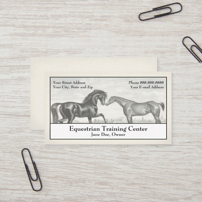 Carte de visite équestre Cheval Stables (Devant/Arrière en situation)