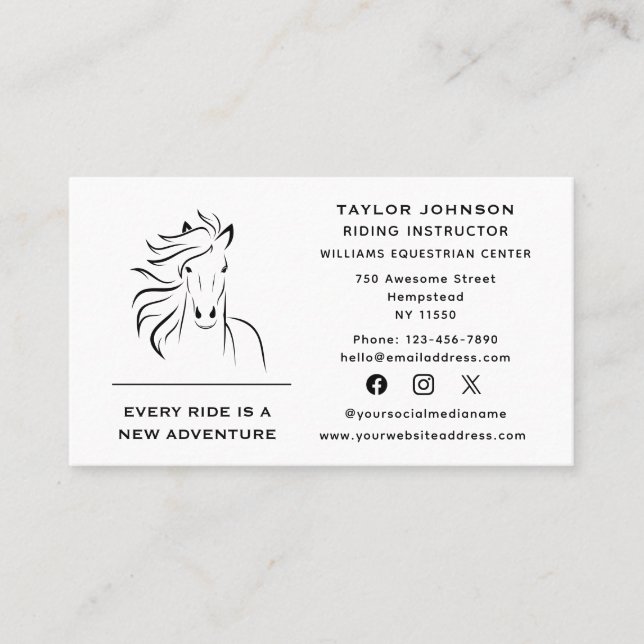 Carte De Visite Equine Equestrier Cheval Entraîneur Vet médias soc (Devant)