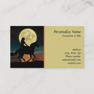 Carte De Visite Équitation à la Pleine lune de nuit le long de la 