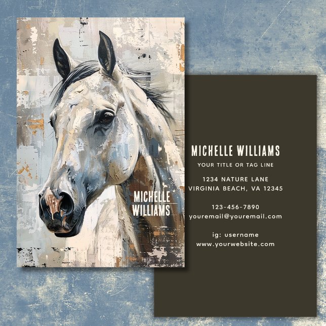 Carte De Visite Équitation Moderne – Conception Abstraite de Cheva (Abstract Grey Horse Portrait – Modern Equine Art Business Card)
