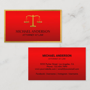 Carte De Visite Escales de justice de luxe Red Lawyer Gold effet