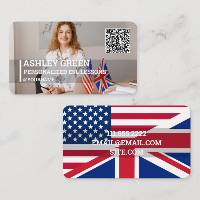 Carte De Visite Esl Teacher Photo personnalisée QR (Devant / Derrière)