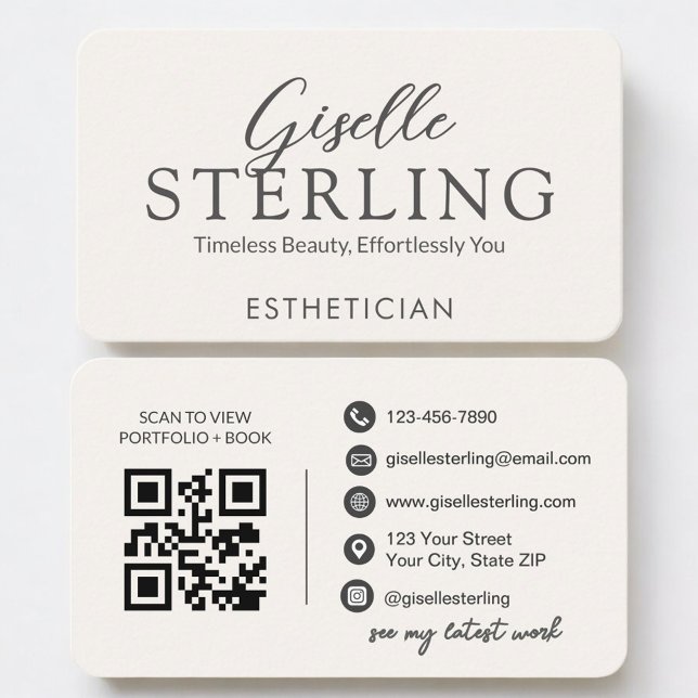 Carte De Visite Esthetician Neutral QR Code (Créateur téléchargé)