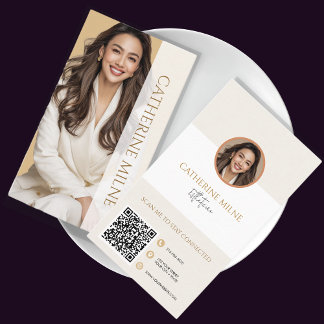 Carte De Visite Esthéticien Beige Beige QR Code & Photo