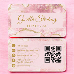 Carte De Visite Esthéticienne Code QR Agate Or Rose
