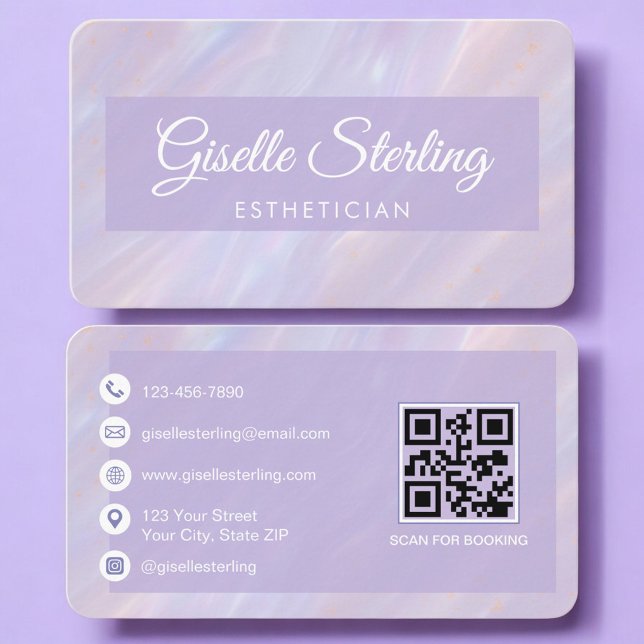 Carte De Visite Esthéticienne Code QR Iridescent Professionnel (Créateur téléchargé)