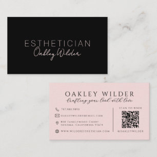 Carte De Visite Esthéticienne Code QR Rouge Noir Blush Rose