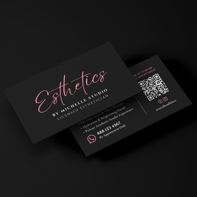 Carte De Visite Esthéticienne licenciée élégante Script rose esthé (Elegant Licensed Esthetician Esthetics Script Pink Business Card
)
