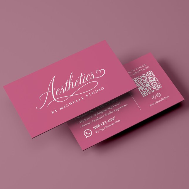 Carte De Visite Esthéticienne Luxe Script Esthétique Rose (Esthetician Luxury Script Aesthetics Pink Business Card
)