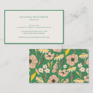 Carte De Visite Esthétique florale verte rose dessinée à la main