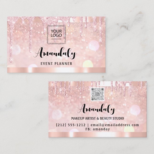 Carte De Visite Esthétique Lash Nails cheveux Code QR Logo Rose Dr (Devant / Derrière)