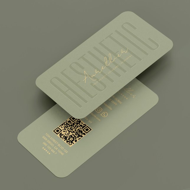 Carte De Visite Esthétique moderne Sage Beauticien (Modern Aesthetic Esthetician Sage Gold Beautician Business Card
)