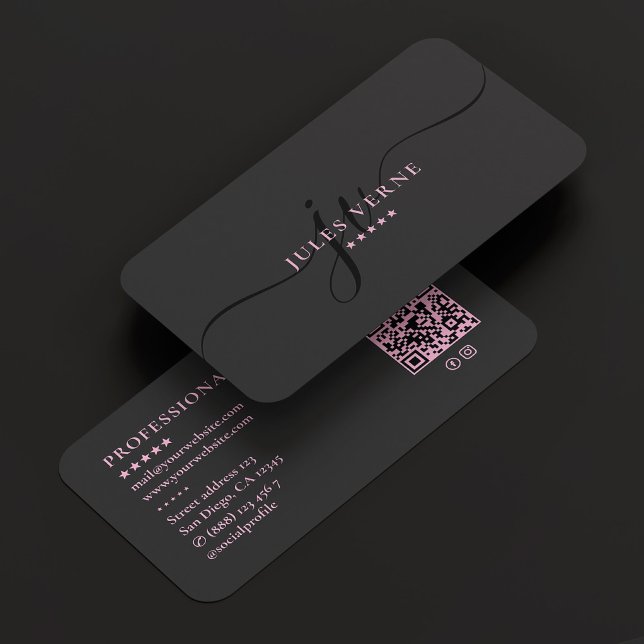 Carte De Visite Esthétique Monogramme Féminin Noir Rose (Aesthetic Black Pink Beauty Monogram Feminine Business Card
)