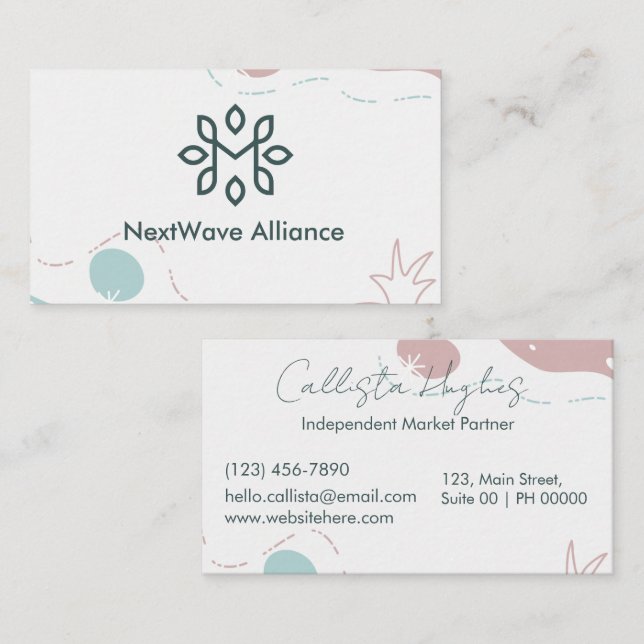 Carte De Visite Esthétique Stylish Professionnel Bleu rose Boho Pr (Devant / Derrière)