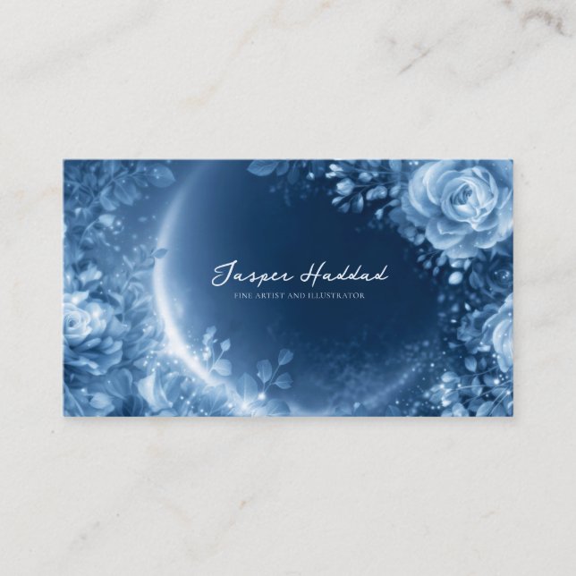 Carte De Visite Ethereal Blue Rose Floral Glowing Cosmic Night (Devant)