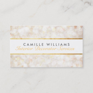 Carte De Visite ETHEREAL BOKEH motif élégant or strip crème